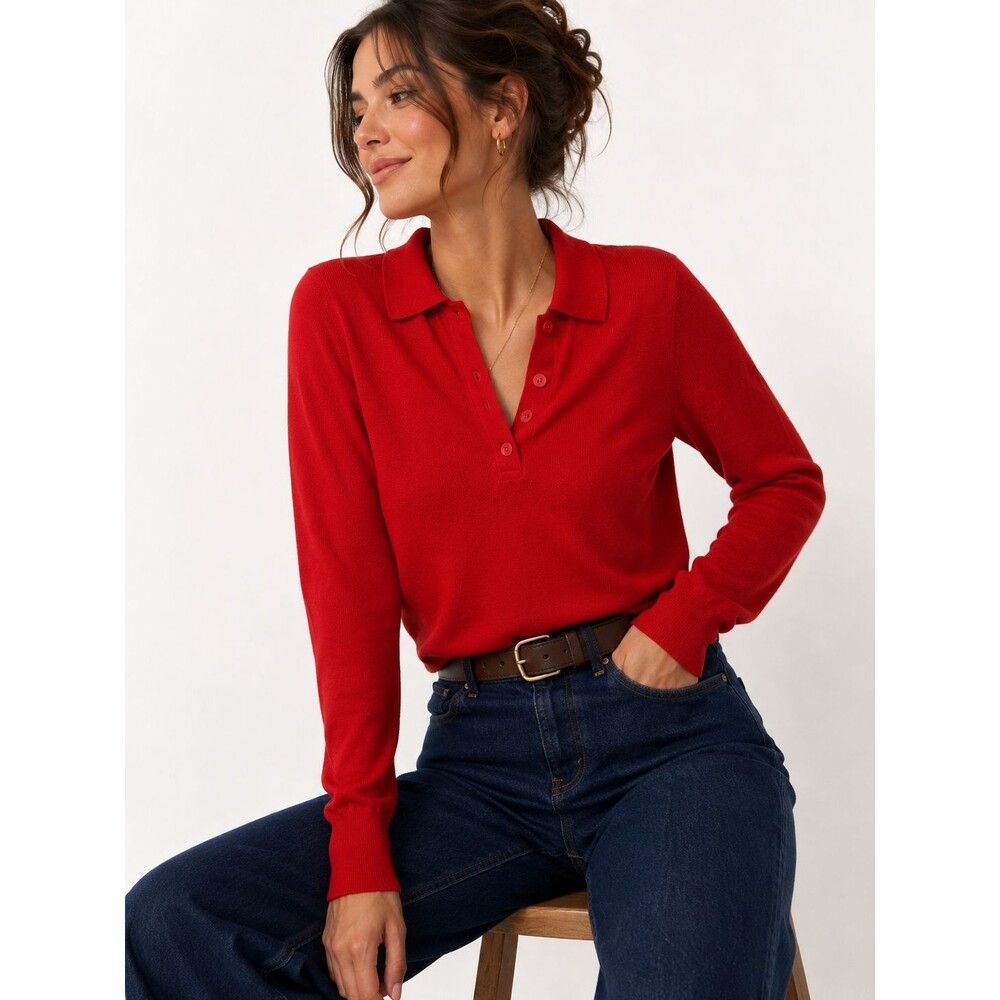J.Crew Factory Merino Wool Blend Polo Sweater Red Long Sleeve Womens Small S